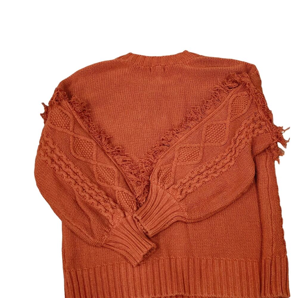A.n.a Sweater Women's Size L Puffy Fringe long Sleeves Rustic Brown Cotton Blend - Picture 3 of 7